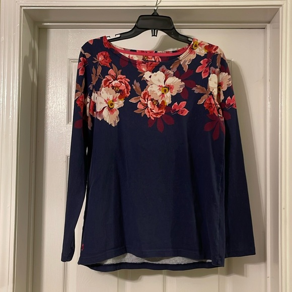 Joules Clothing Tops - Joules Clothing - navy long sleeve top with floral at neckline - size 12